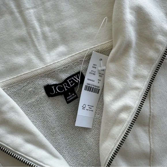 NWT J.Crew Heritage Terry Quarter Zip Sweatshirt Ivory Cream Off White Size S - Picture 3 of 4